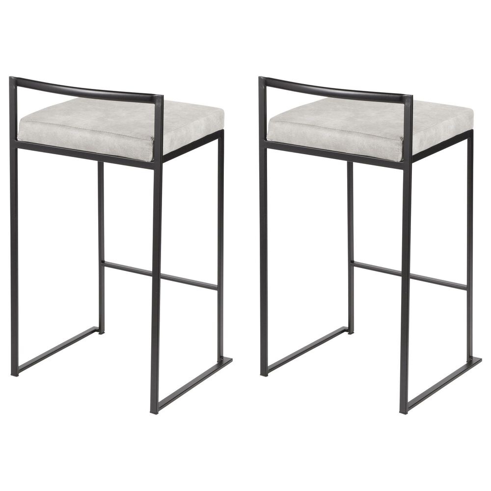 LumiSource Fuji 26" Stacker Counter Stool with Light Grey Cowboy Upholstery in Black (Set of 2), , large