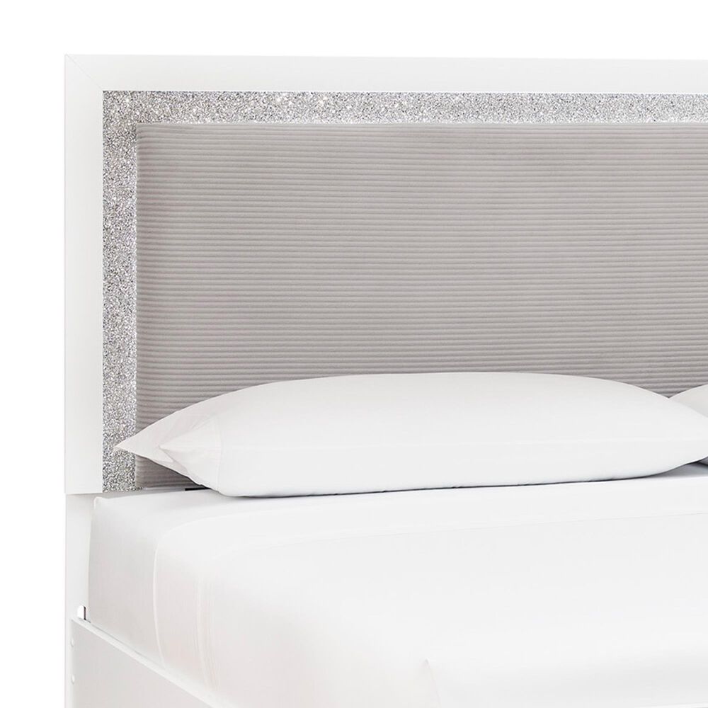 Ashley Maeling King Upholstered Panel LED Bed in Matte White and Gray, , large