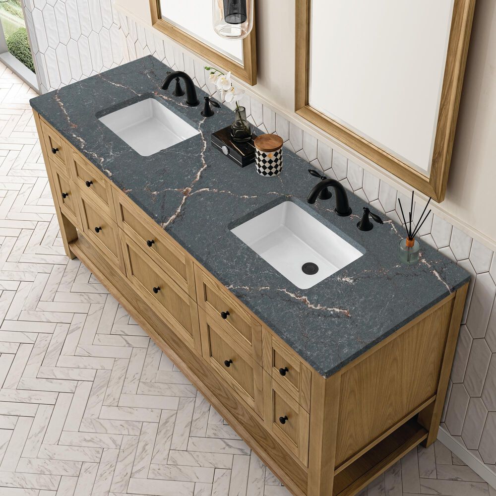 James Martin Vanities Breckenridge 72&quot; Double Bathroom Vanity in Light Natural Oak with 3 cm Parisien Bleu Quartz Top and Rectangular Sinks, , large