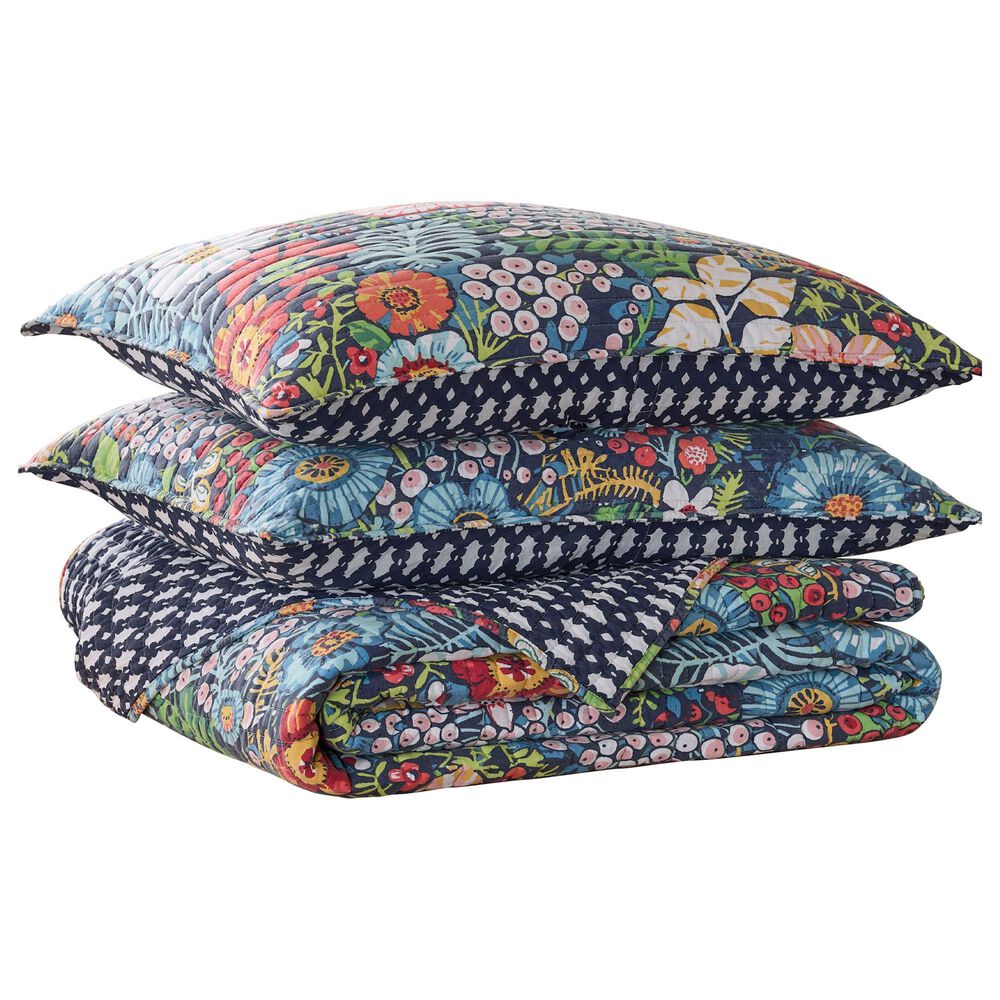 Levtex Night Garden 3-Piece Reversible King Quilt Set in Navy, Red, Pink, Green, Ochre and White, , large