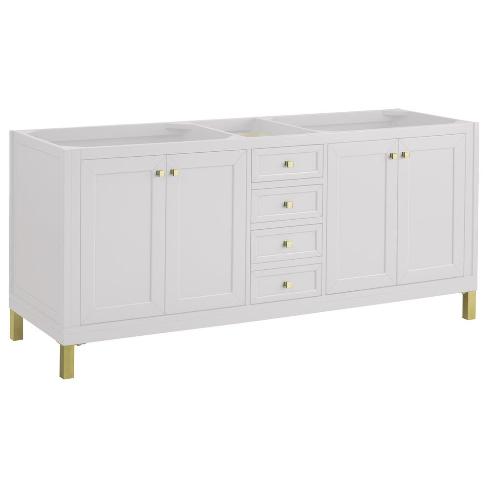 James Martin Vanities Chicago 72" Double Bathroom Vanity in Glossy White with 3 cm Ethereal Noctis Quartz Top, Rectangular Sinks and FreePower Wireless Charger, , large