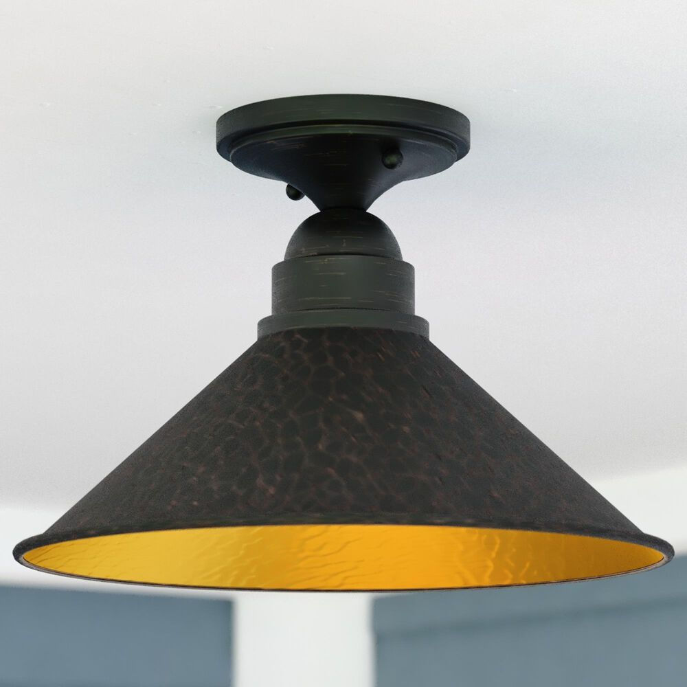 Vaxcel Outland 1-Light Outdoor Semi Flush in Aged Iron and Light Gold, , large