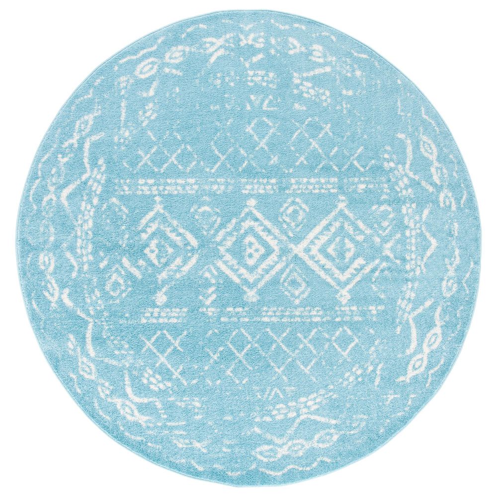 Safavieh Tulum Traditional 6"7" Round Turquoise and Ivory Area Rug, , large