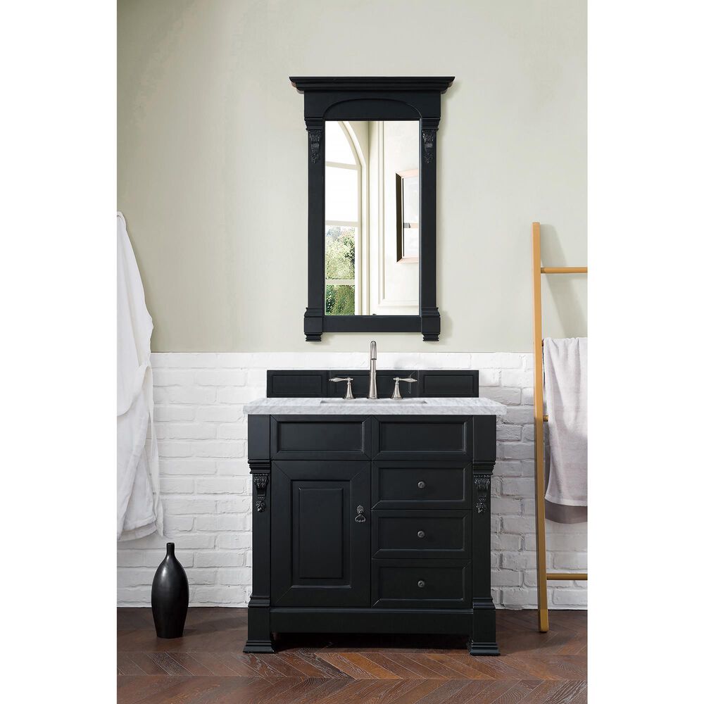 James Martin Brookfield 36&quot; Single Bathroom Vanity in Antique Black with 3 cm Carrara White Marble Top and Rectangle Sink, , large