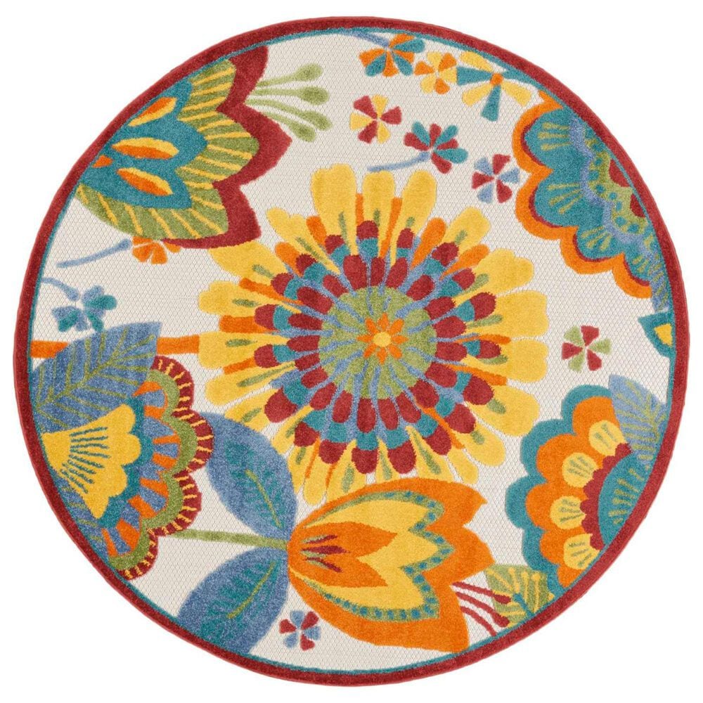 Nourison Aloha 7"10" Round Multicolor Indoor/Outdoor Area Rug, , large
