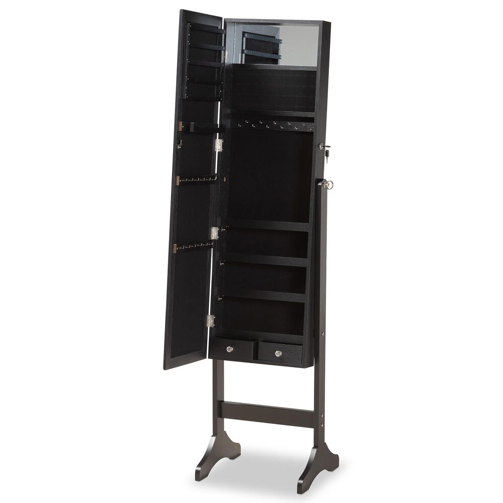 Baxton Studio Ryoko Jewelry Armoire with Mirror in Black NFM
