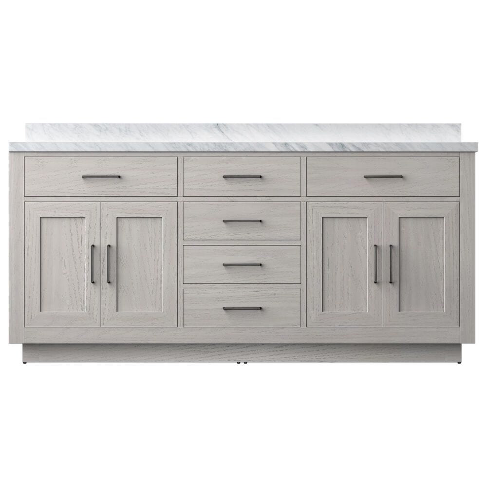 Lexora Home Abbey 72&quot; Double Bathroom Vanity in White Oak with 2 cm White Carrara Marble Top and Rectangular Sinks, , large
