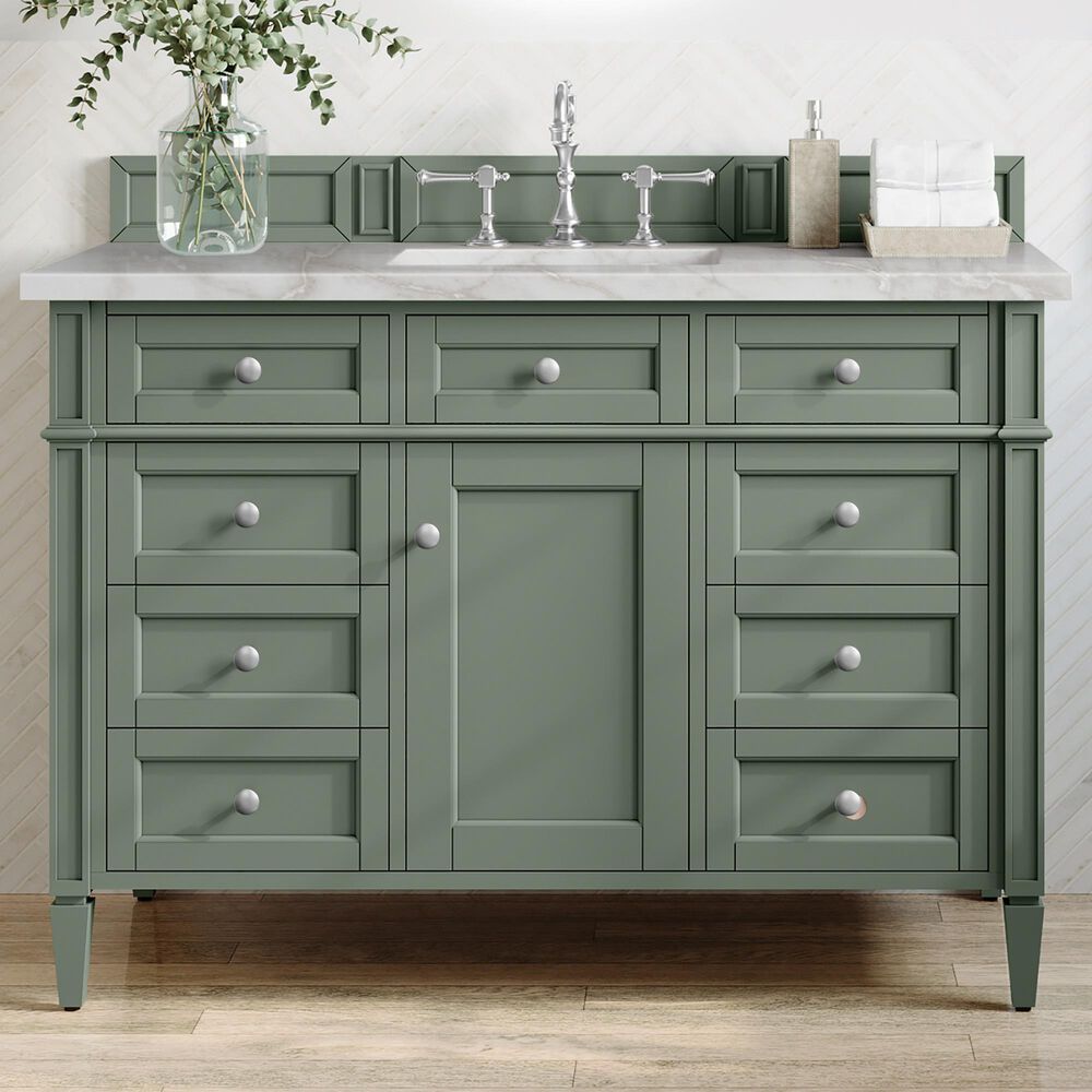 James Martin Vanities Brittany 48" Single Bathroom Vanity in Smokey Celadon with 3 cm Victorian Silver Quartz Top and Rectangular Sink, , large