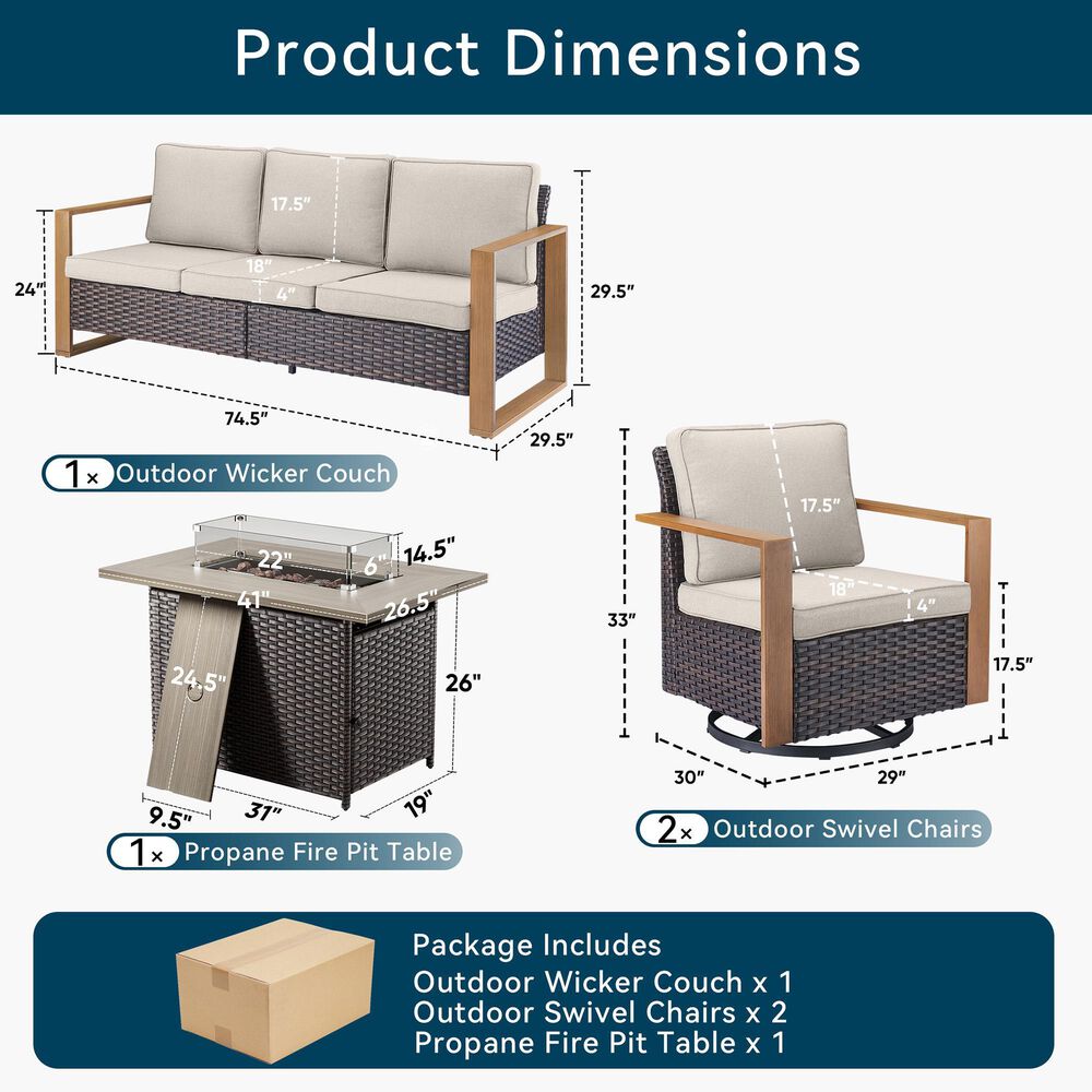 Sunwell Garden 4-Piece Patio Fire Pit Set in Beige, , large