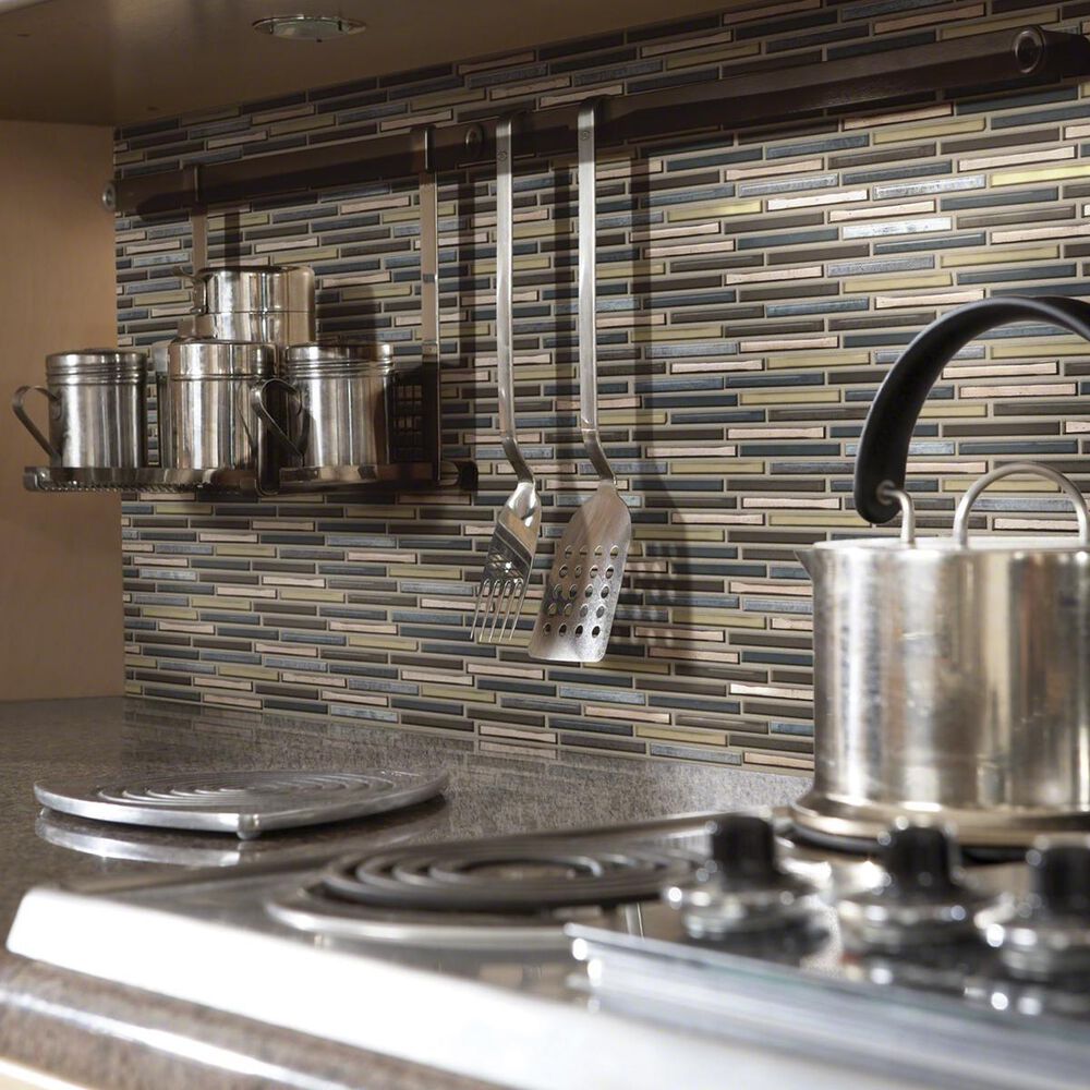 Shaw Molten Linear Bronze 13.27" x 11.85" Glass Mosaic Sheet, , large