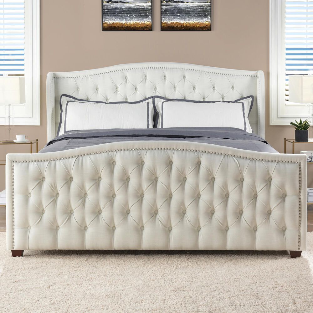 Jennifer Taylor Home Marcella King Upholstered Bed in Antique White