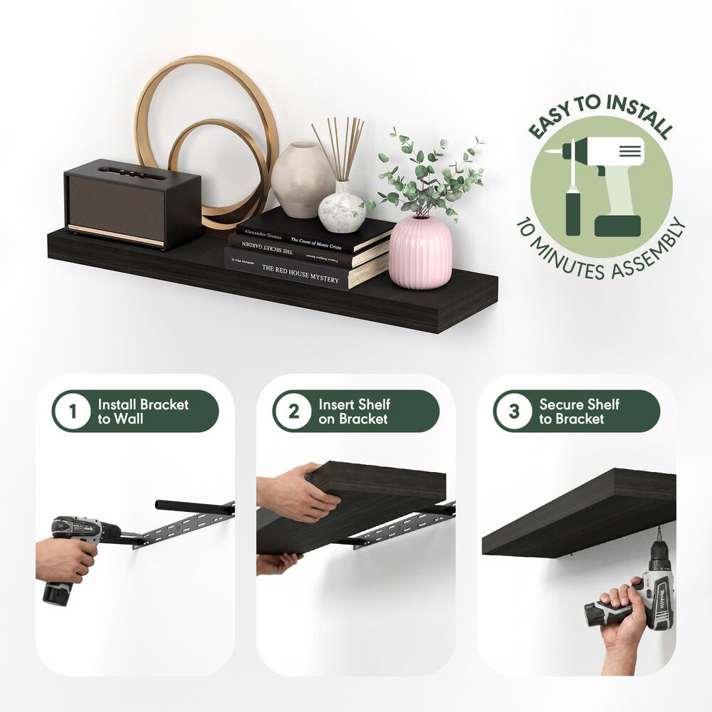 HOMLUX 35" Wall Mounted Floating Shelf with Invisible Brackets in Tobacco Oak (Set of 2), , large