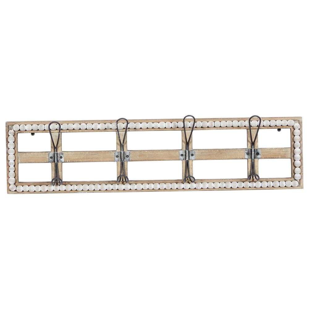 Maple and Jade 26&quot; x 7&quot; Wall Hook in Distressed White and Natural Brown, , large