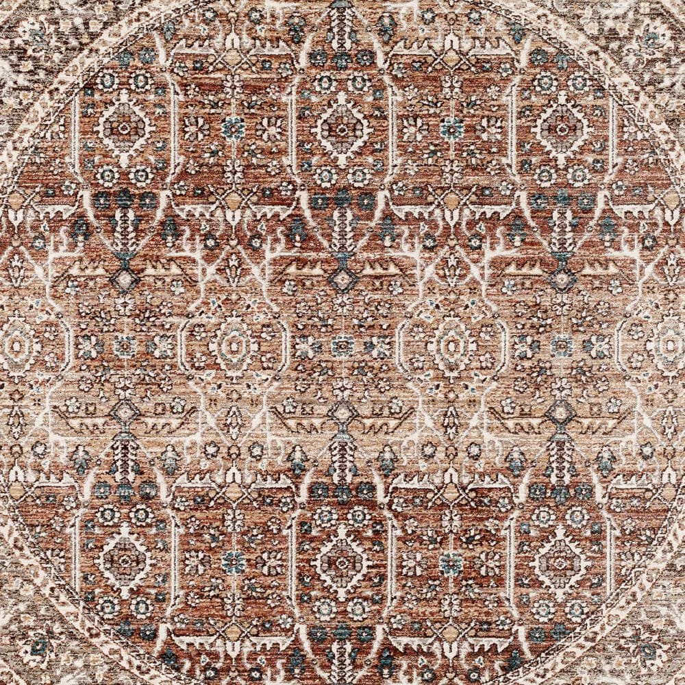 Surya Carlisle Oriental 5&#39;3&quot; Round Dusty Pink, Medium Brown, Light Gray, Pale Blue, Brown and Cream Area Rug, , large