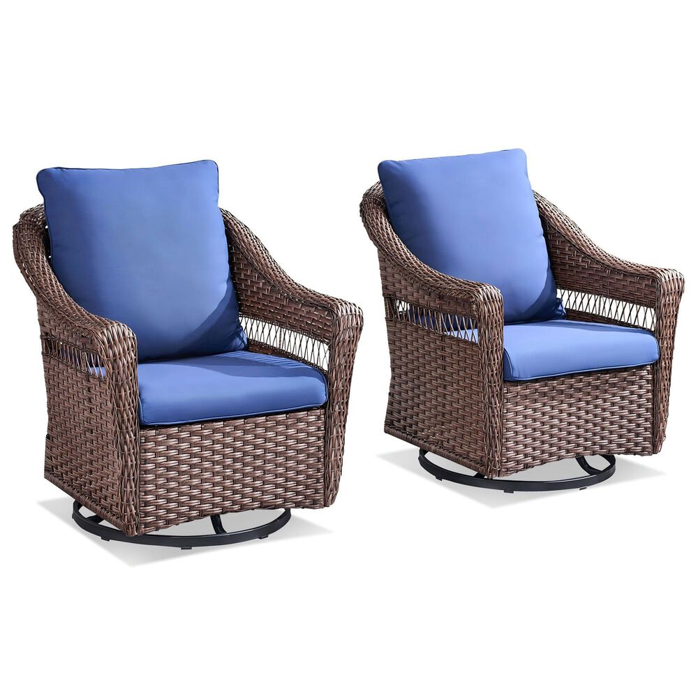 Sunwell Garden 5-Piece Patio Chat Set with Two Ergonomic Swivel Chairs in Navy, , large