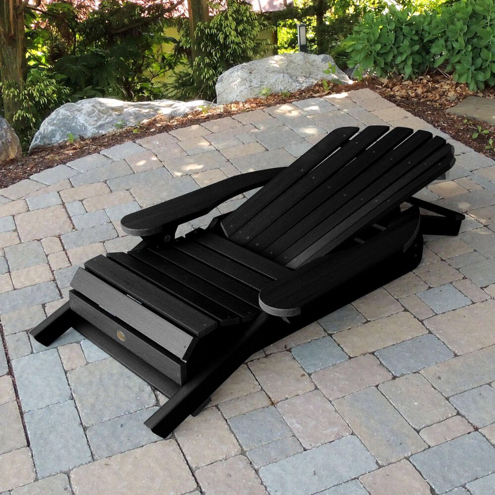 Highwood USA Hamilton Adirondack Chair &amp; Ottoman in Black, , large