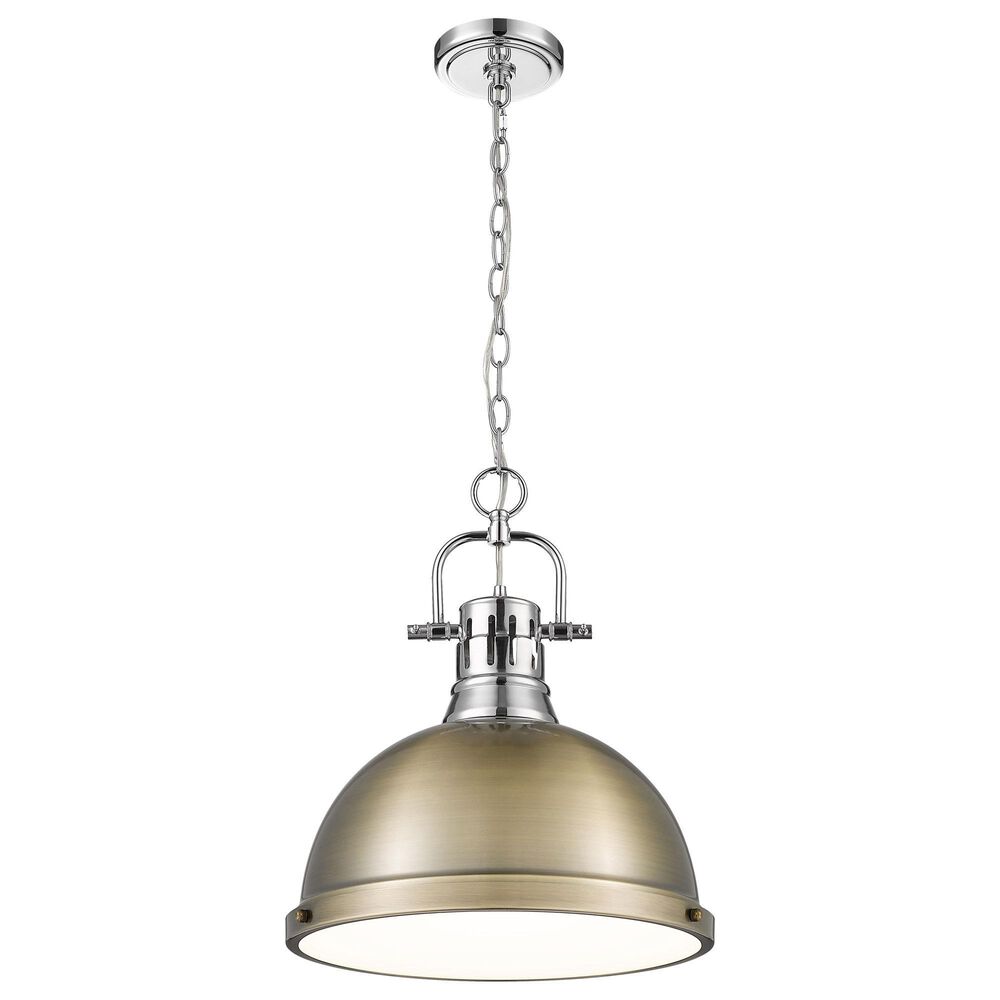 Golden Lighting Duncan 1-Light Pendant with Chain and Aged Brass Shade in Chrome, , large