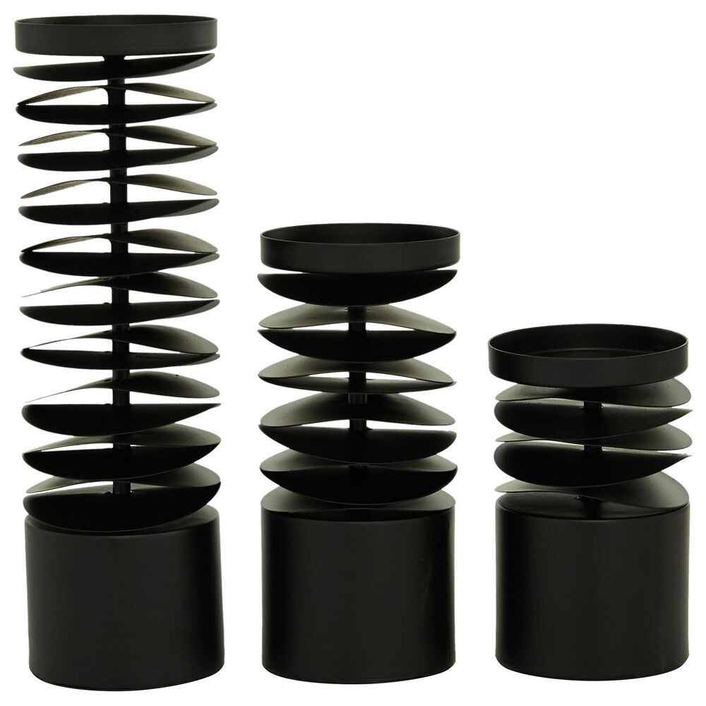 Maple and Jade Pillar Candle Holder in Black (Set of 3), , large