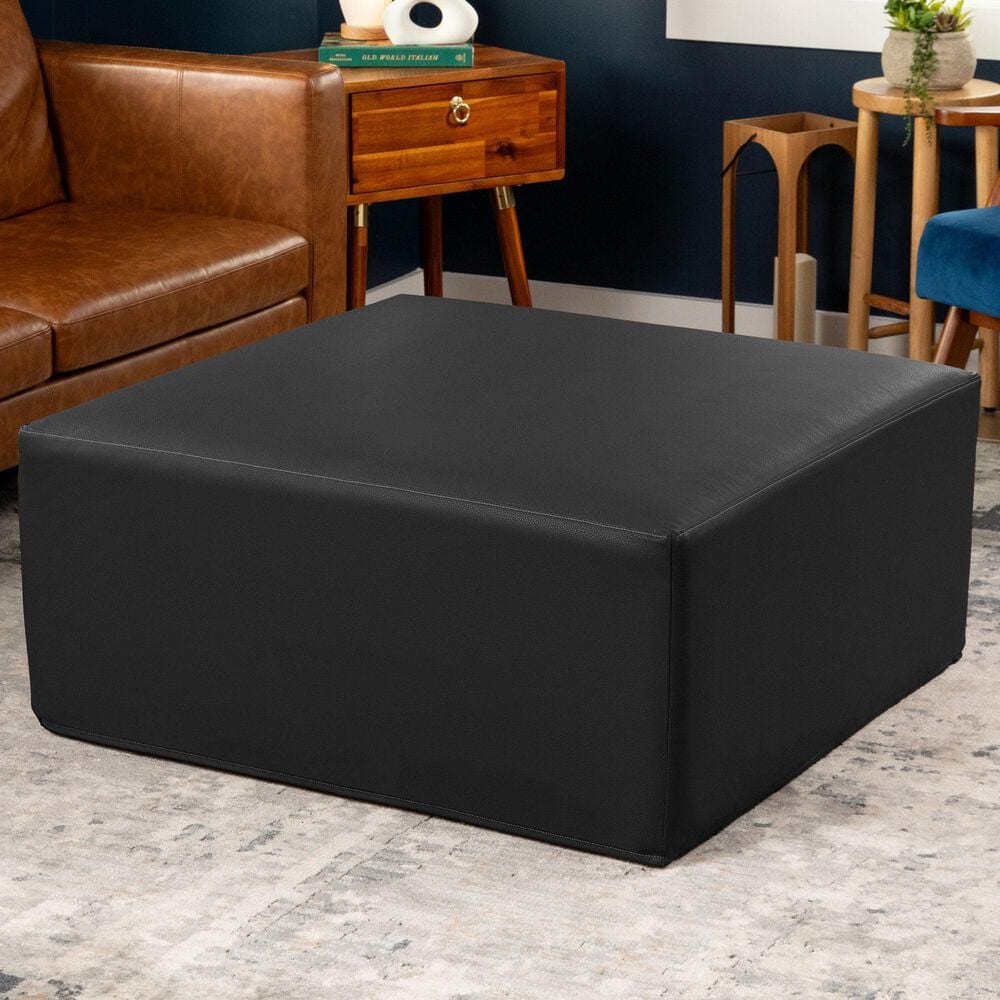 Jaxx Fairlie Faux Leather Ottoman in Black, , large