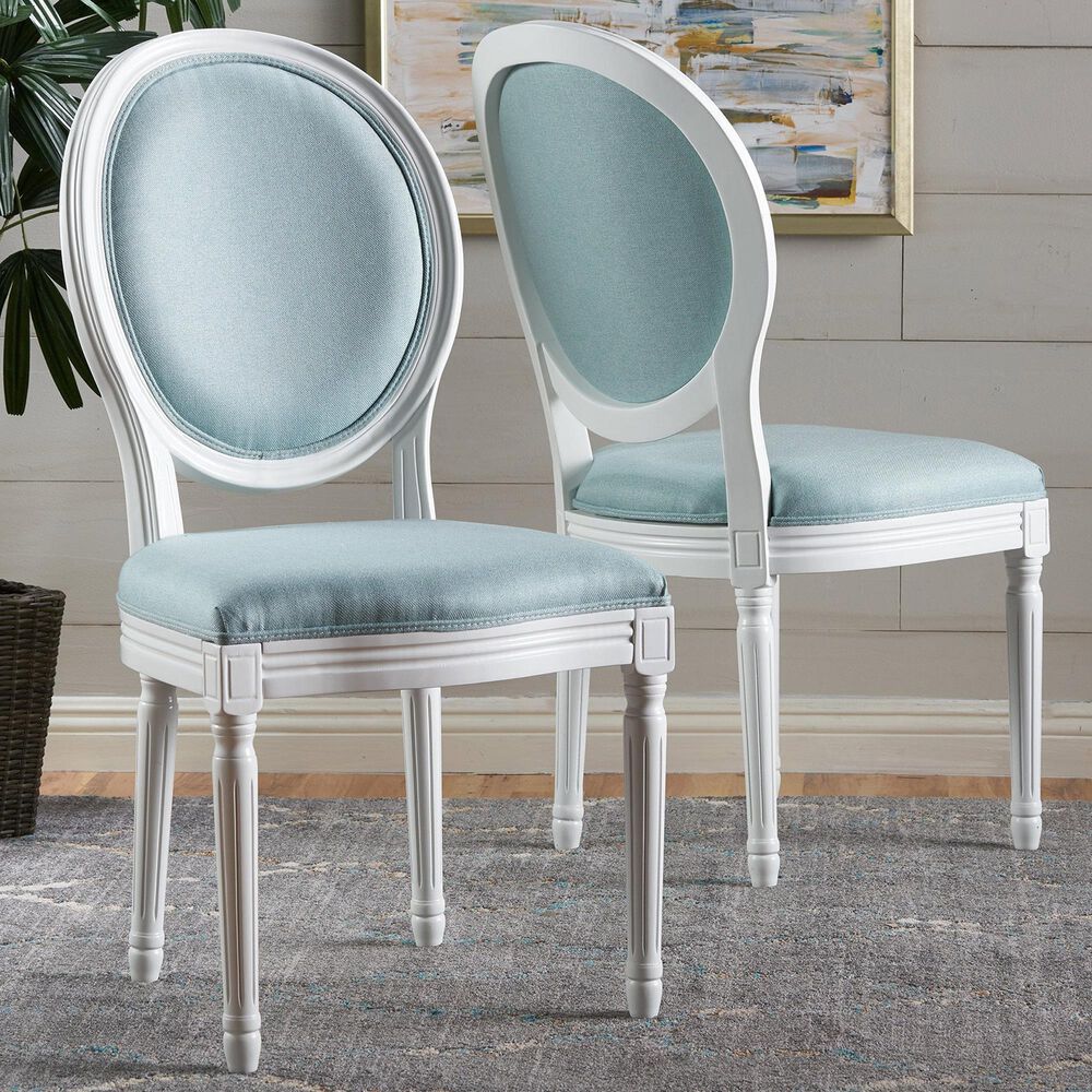 Noble House Phinnaeus Patio Dining Chair with Light Blue Cushion in White Gloss (Set of 2) NFM