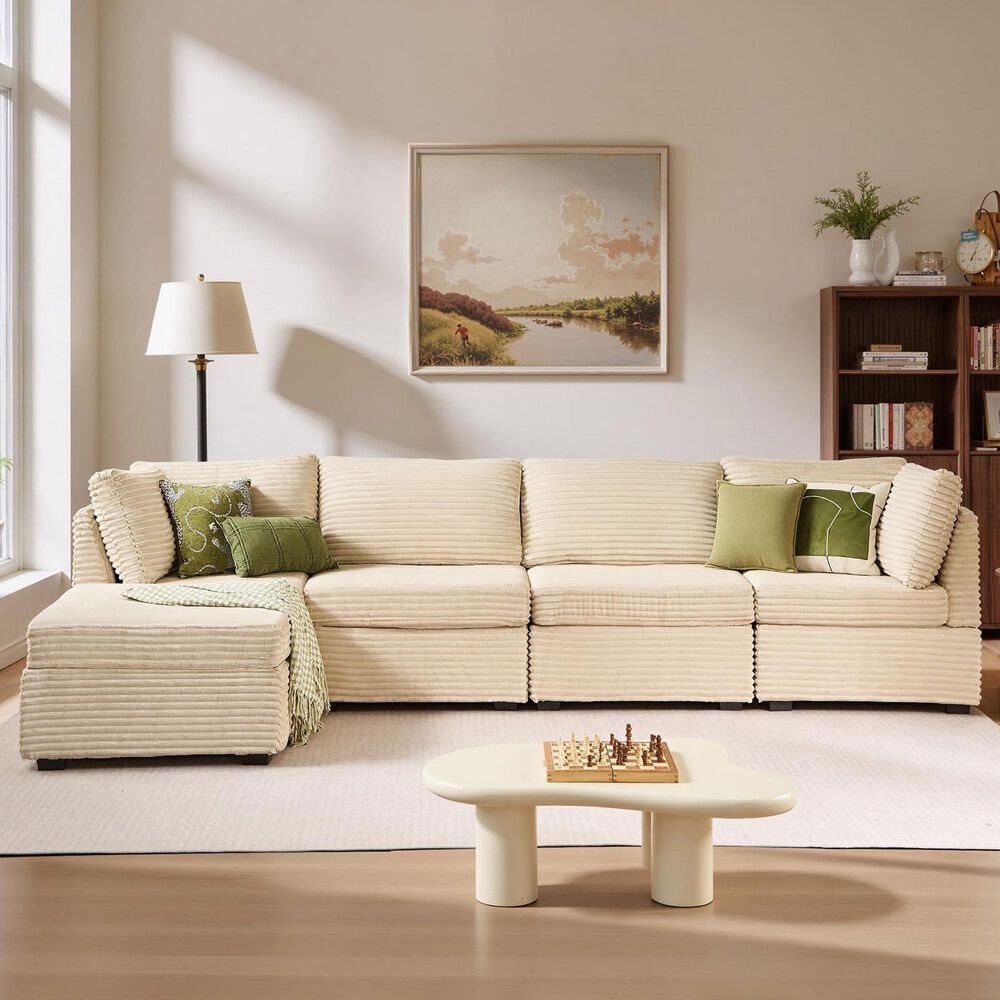 HOMLUX 5-Piece Mod Sectional with Ottoman in Beige, , large