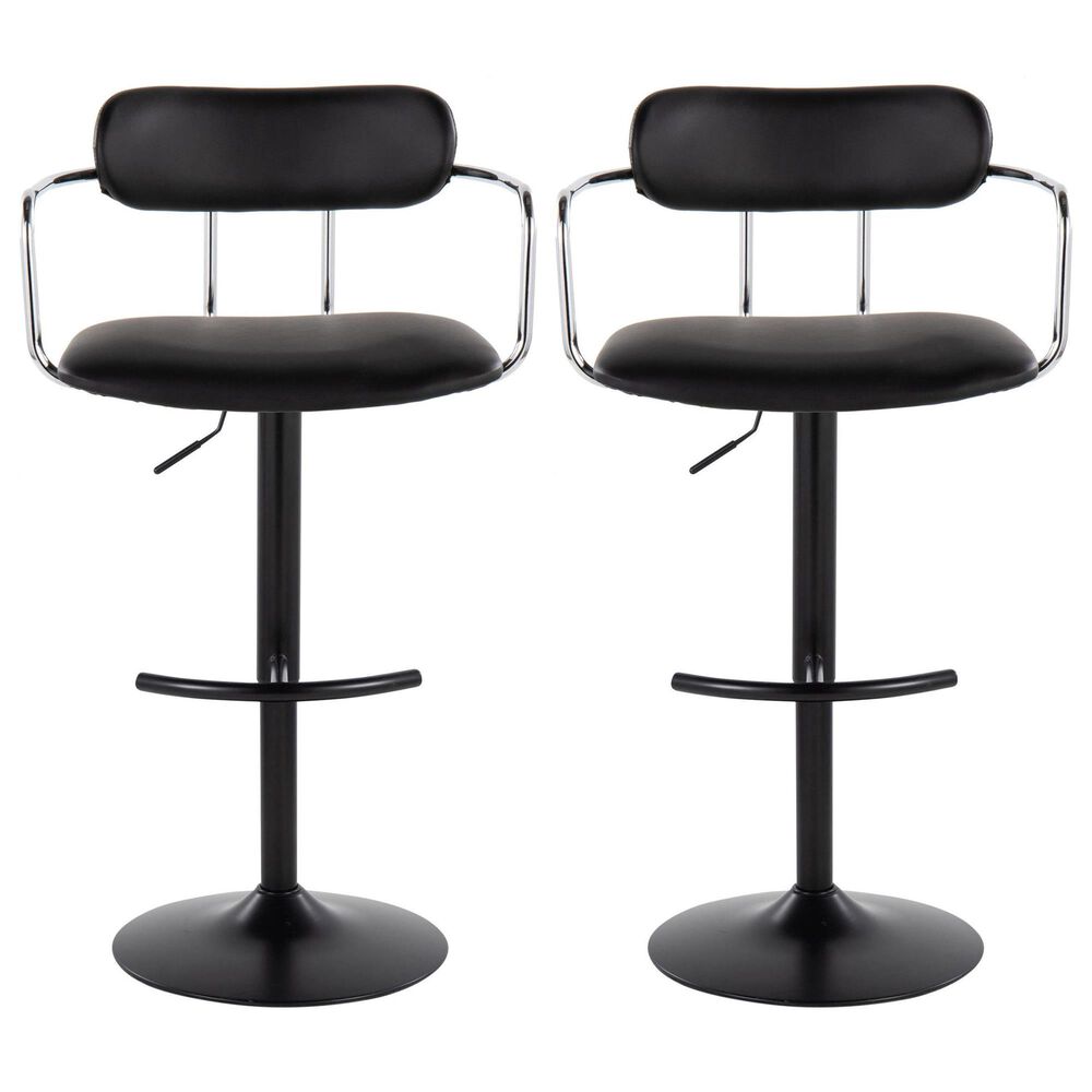 LumiSource Demi Swivel Adjustable Bar Stool with Black Upholstery in Black and Chrome (Set of 2), , large