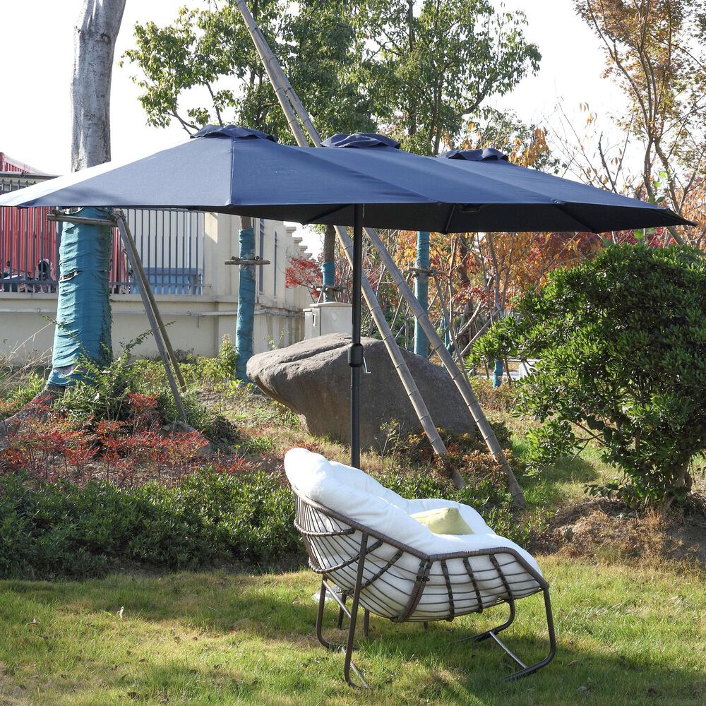 Hearth and Haven 14.8&#39; Double Sided Outdoor Umbrella without Base in Navy Blue, , large