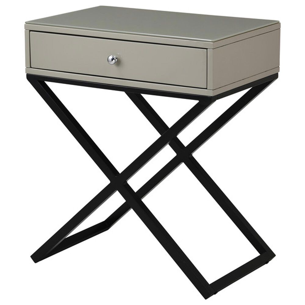 HOMLUX 1-Drawer Nightstand with Cross Base in Gray and Black, , large