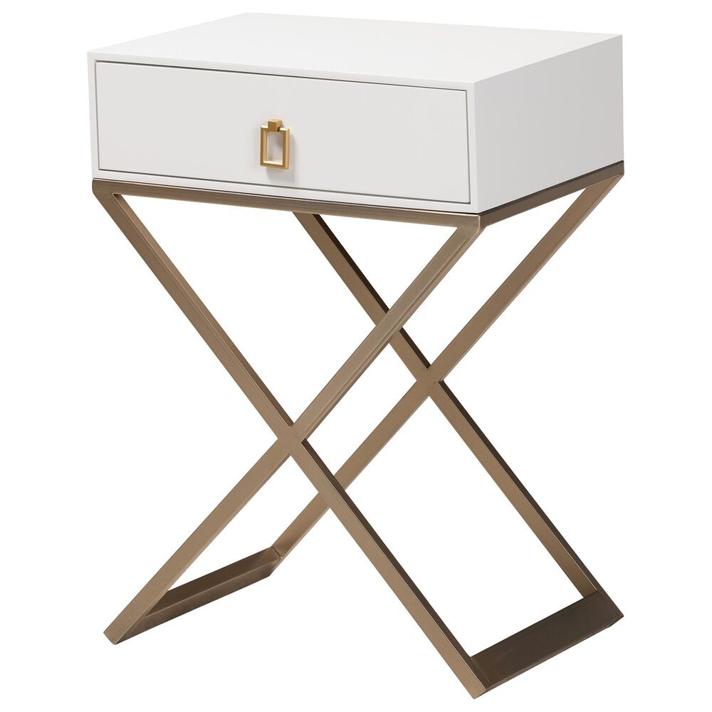 Baxton Studio Patricia 1 Drawer Nightstand in White/Brass/Gold, , large