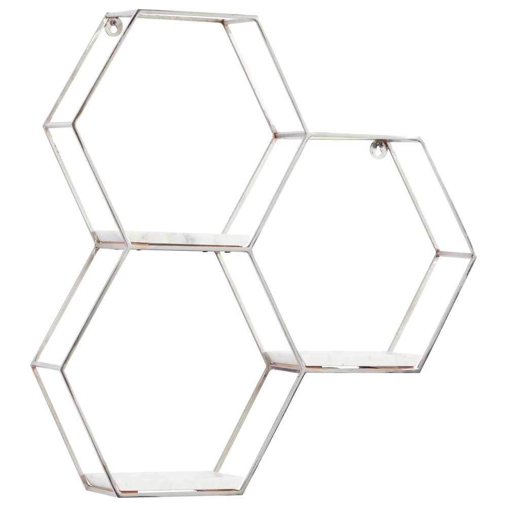 Maple and Jade Contemporary Wall Shelf in Marble and Silver, , large