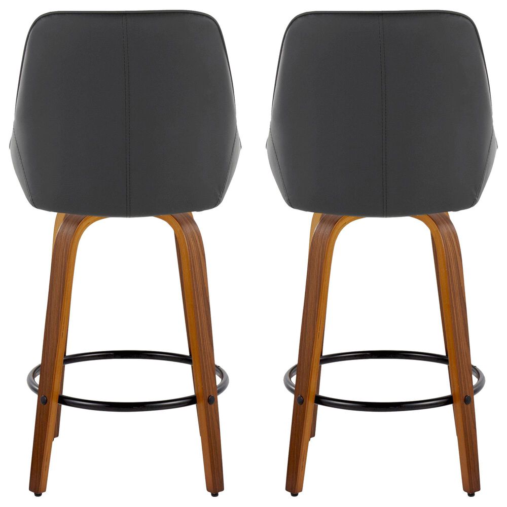 LumiSource Diana 26" Swivel Counter Stool with Black Faux Leather Upholstery in Walnut and Black (Set of 2), , large