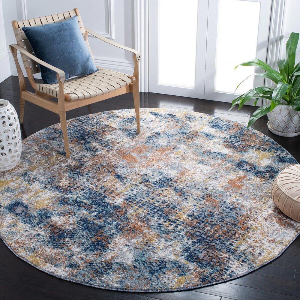 Safavieh Aston  6&#39;7&quot; Round Navy and Gold Area Rug, , large