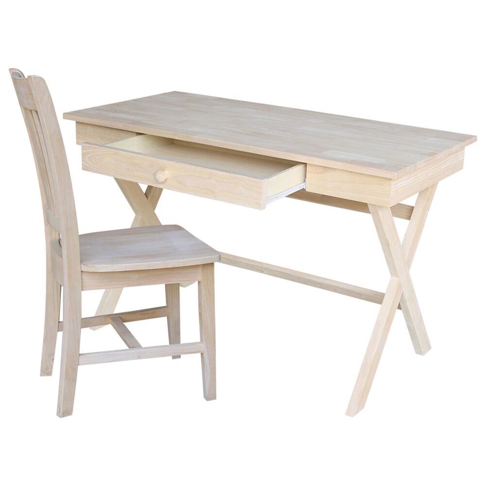 International Concepts Modern Farmhouse Desk with Chair in Unfinished NFM