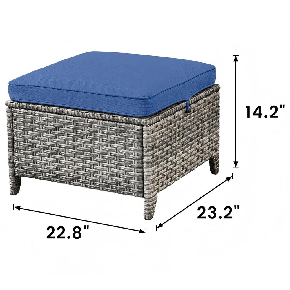 Sunwell Garden 14.2" Ottoman with Navy Cushion in Gray (Set of 2), , large