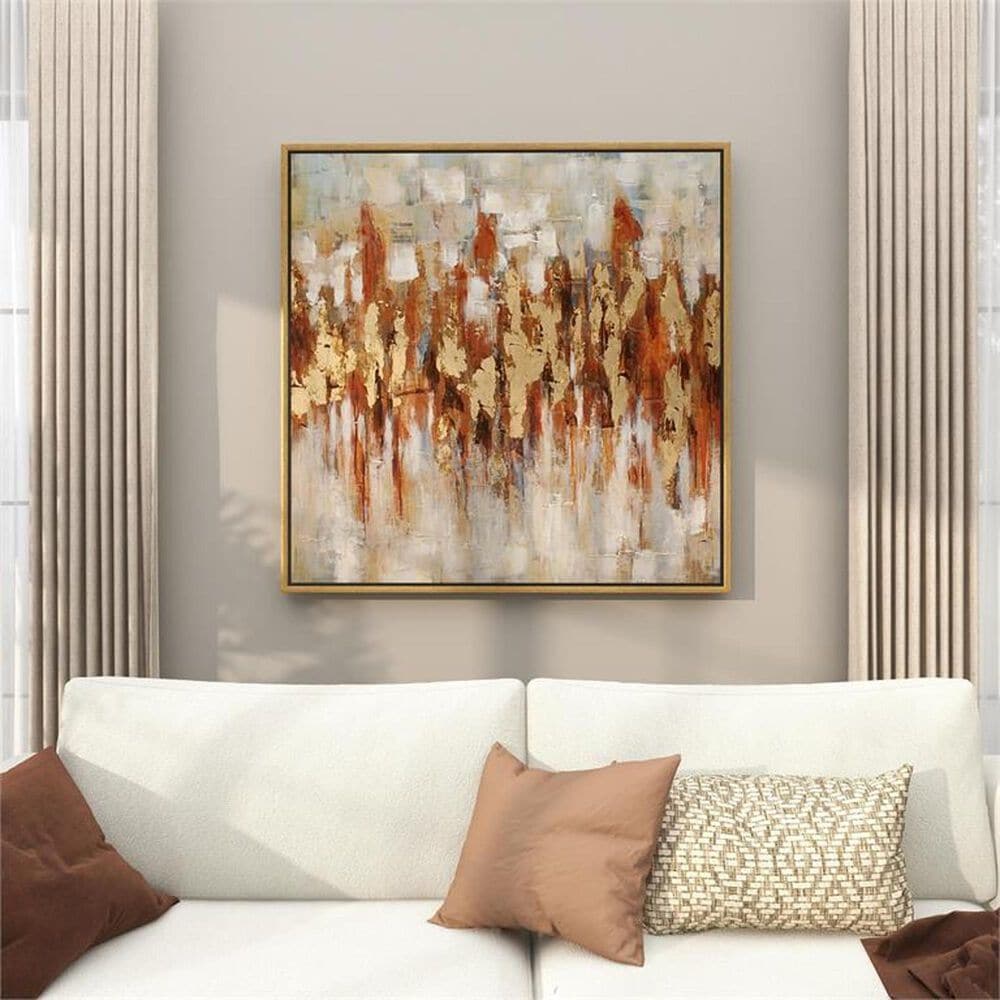 Maple and Jade 39&quot; x 39&quot; Abstract Framed Wall Art in Gold, Red, Brown, White and Gray, , large