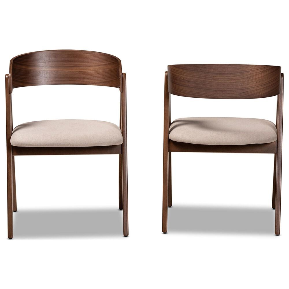 Baxton Studio Danton Arm Chair with Beige Cushion in Walnut Brown (Set of 2), , large