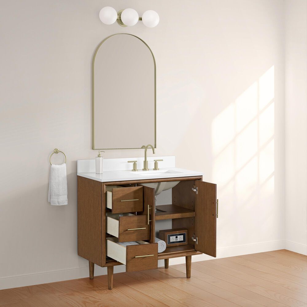 37B Mertola 36" Single Bathroom Vanity Cabinet in Dark Maplewood with White Composite Stone Top and Backsplash, , large