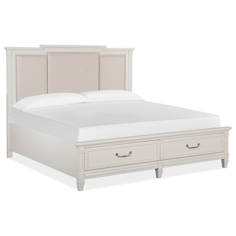 Nicolette Home Willowbrook King Storage Bed with Upholstered Headboard in Egg Shell White, , large