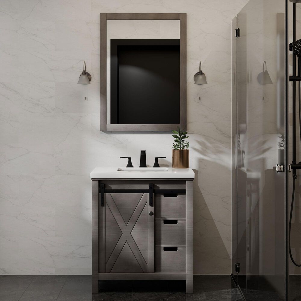 Lexora Home Marsyas 30" Single Bathroom Vanity in Ash Grey with White Quartz Top and Rectangular Sink, , large