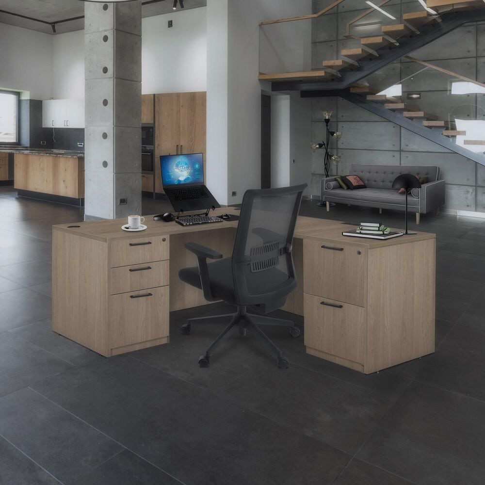 Regency Global Sourcing Legacy 71" L-Shaped Desk with Double Full Pedestal Drawer Unit in Noble Oak, , large