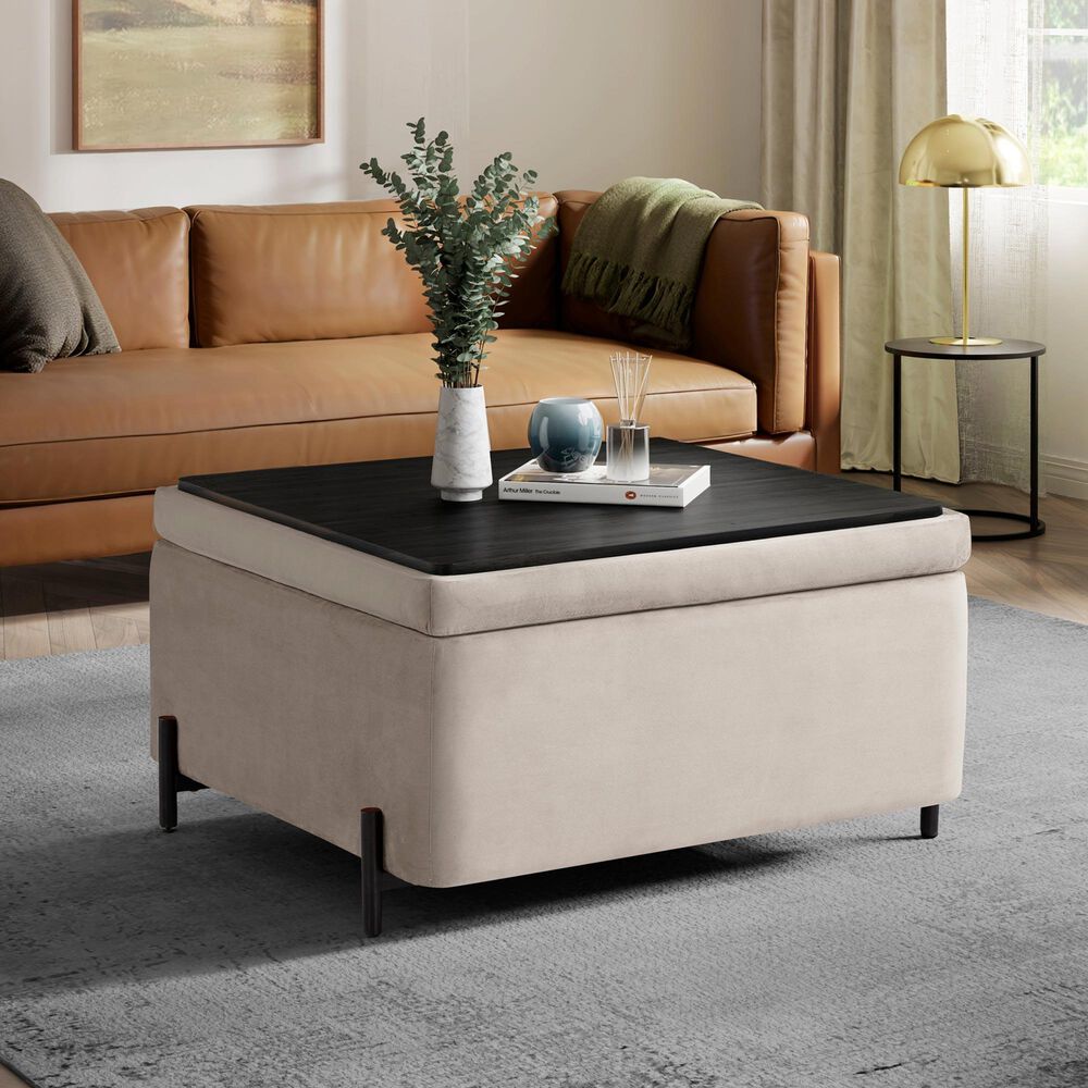 Lifestyle Solutions Kona Large Storage Ottoman in Taupe, , large