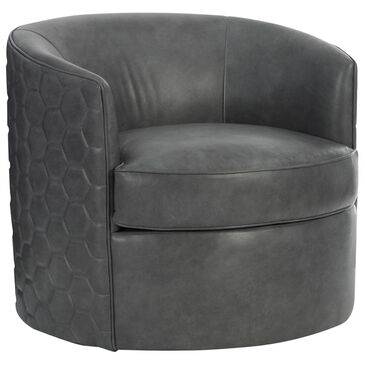 Bernhardt Corbin Leather Swivel Chair in Smoke, , large