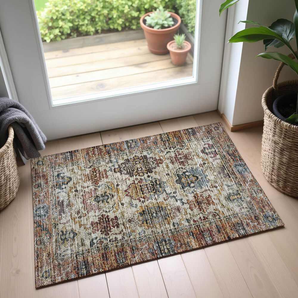 Dalyn Rug Company Silk Road Copper, Ivory, Gold, Brown, Blue, Aloe and Blush 1&#39;8&quot; x 2&#39;6&quot; Area Rug, , large