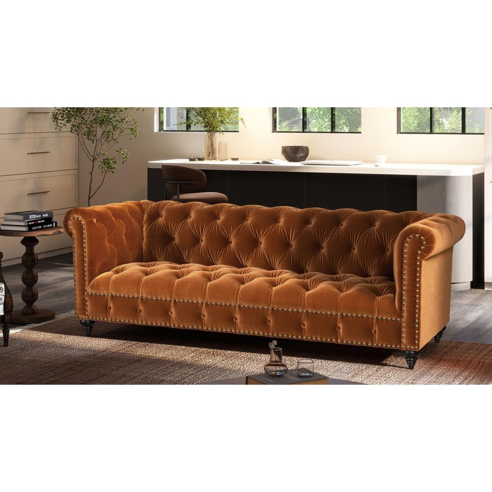 Jennifer Taylor Home Alto Stationary Sofa in Burnt Orange Velvet, , large