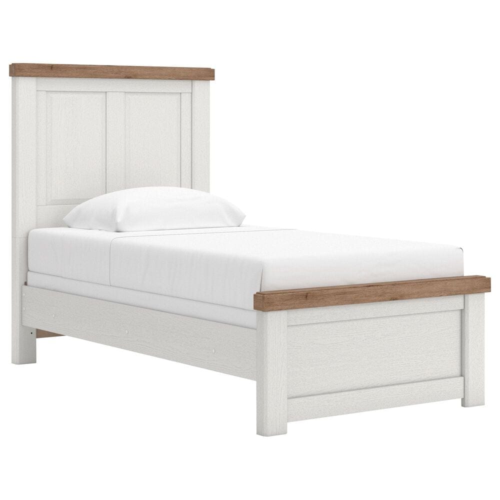 Ashley Rustic Twin Panel Bed in White and Brown, , large
