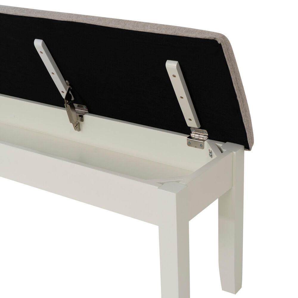 Linon Home Decor Jane Storage Bench with Light Grey Cushion in Vanilla White, , large