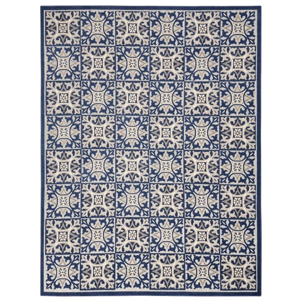 Nourison Aloha Damask 6" x 9" Blue Indoor/Outdoor Area Rug, , large