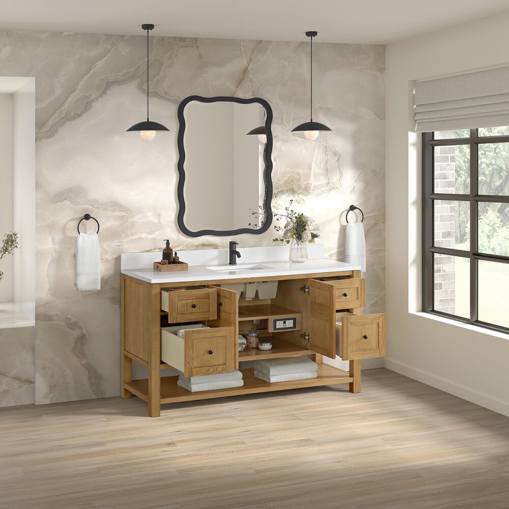James Martin Vanities Breckenridge 60&quot; Single Bathroom Vanity in Light Natural Oak with Single Hole 3 cm White Zeus Quartz Top and Rectangular Sink, , large