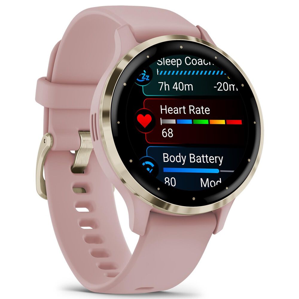 Garmin Venu 3S 41mm Soft Gold Stainless Steel Bezel Case with Dust Rose Silicone Band, , large