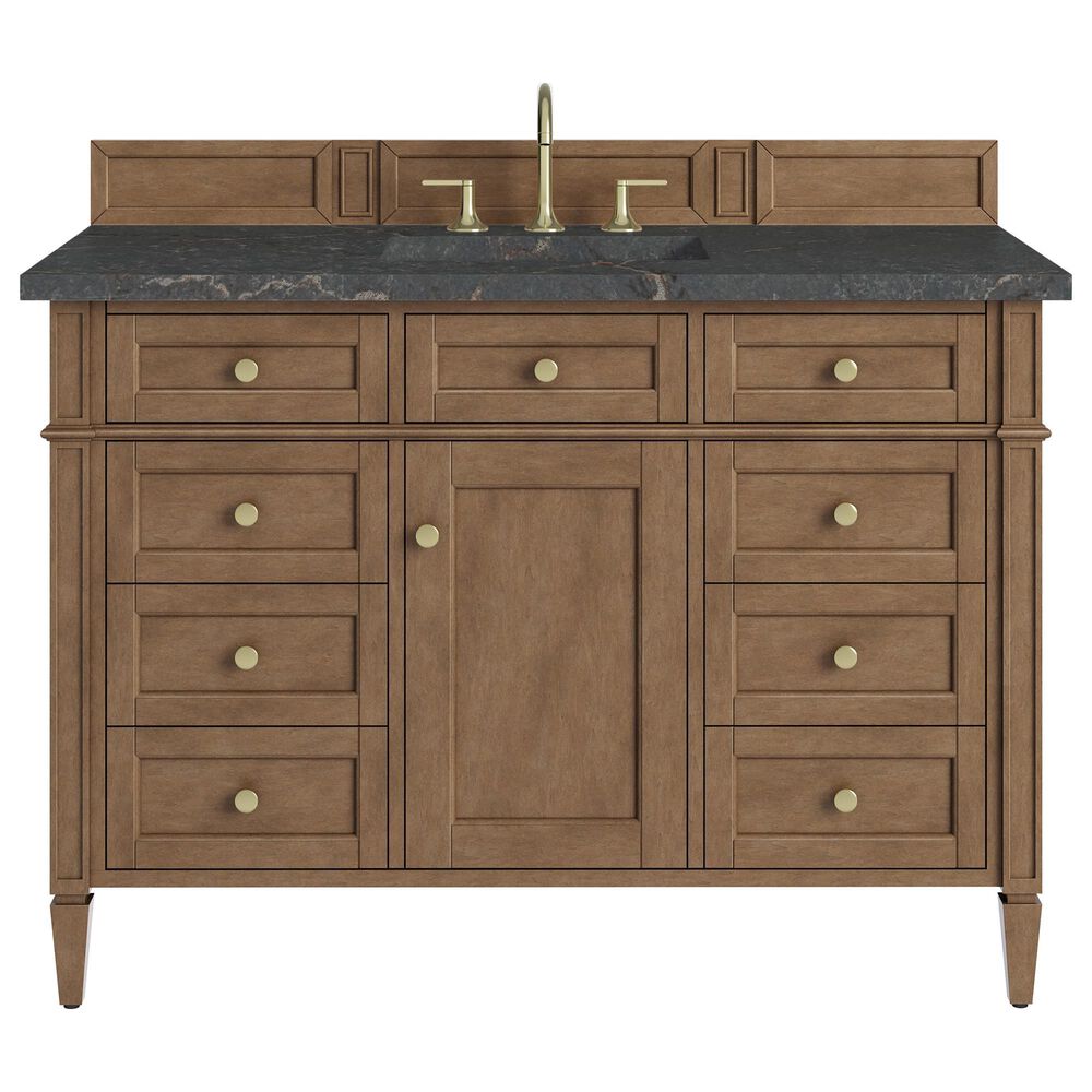 James Martin Brittany 48" Single Bathroom Vanity in Pecan with 3 cm Parisien Bleu Silestone Top and Rectangular Sink, , large